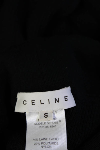 Celine Womens Ribbed Long Sleeves Turtleneck Sweater Black Wool Size Small