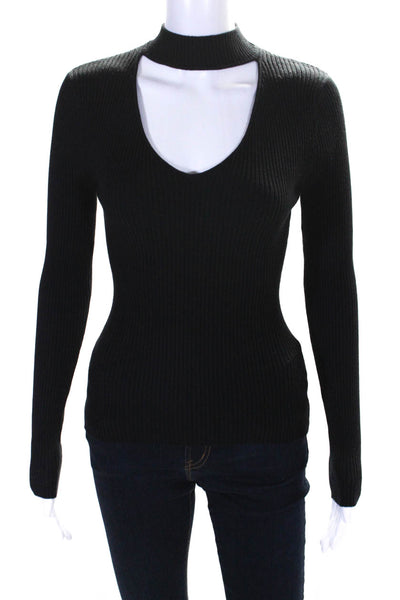 Generation Love Womens Long Sleeve Keyhole Ribbed Knit Shirt Black Extra Small