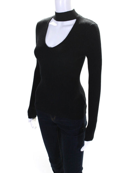 Generation Love Womens Long Sleeve Keyhole Ribbed Knit Shirt Black Extra Small