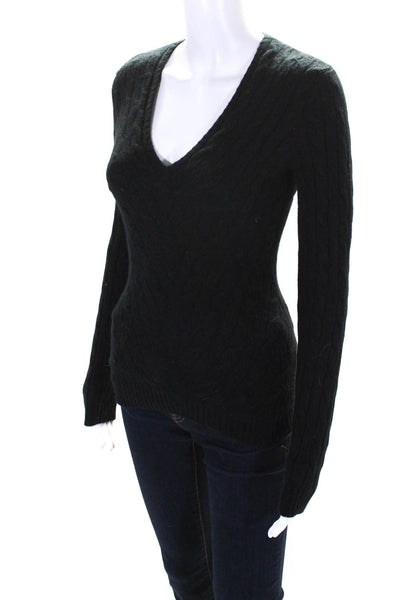 Ralph Lauren Black Label Womens Black Cable Knit Cashmere Sweater Top Size M