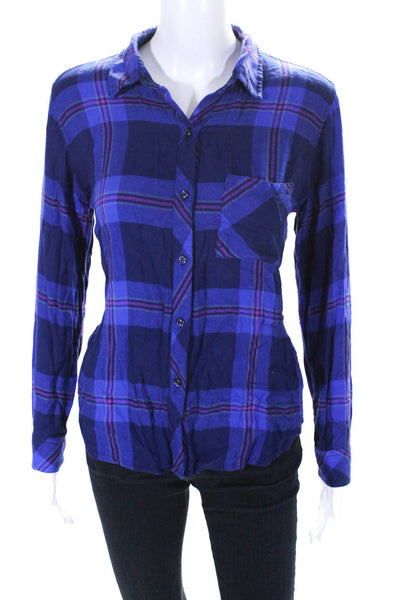 Rails Womens Blue Plaid Collar Long Sleeve Button Down Shirt Size S