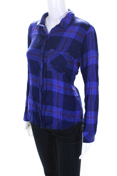 Rails Womens Blue Plaid Collar Long Sleeve Button Down Shirt Size S