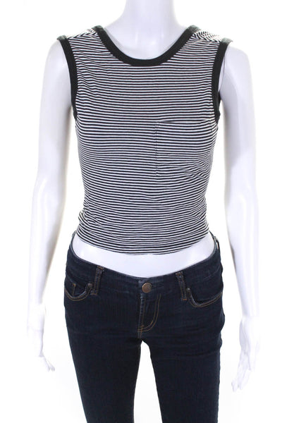 T Alexander Wang Womens Black Striped Open Back Pocket Crop Top Size XS