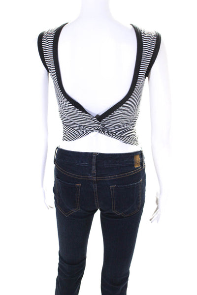 T Alexander Wang Womens Black Striped Open Back Pocket Crop Top Size XS