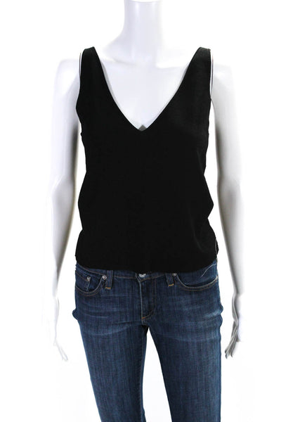 Theory Womens Solid Black Ribbed V-Neck Sleeveless Tank Top Size S