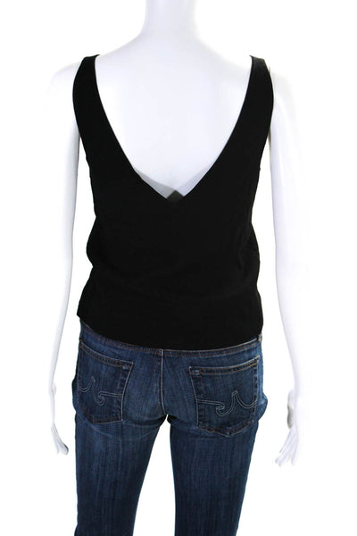 Theory Womens Solid Black Ribbed V-Neck Sleeveless Tank Top Size S