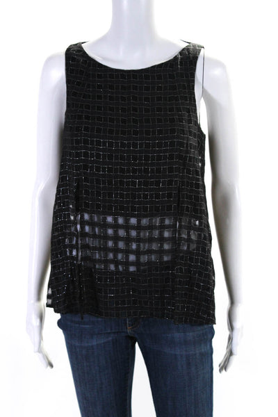 Theory Womens Gray Wool Checker Scoop Neck Layered Blouse Top Size P