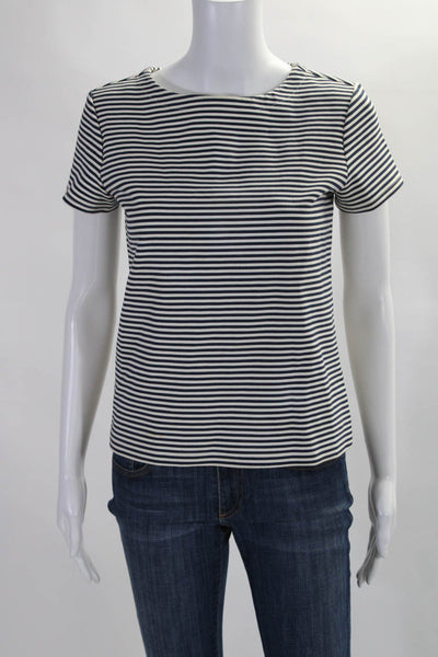 Theory Womens Navy Blue Cotton Striped Crew Neck Short Sleeve Tee Top Size S