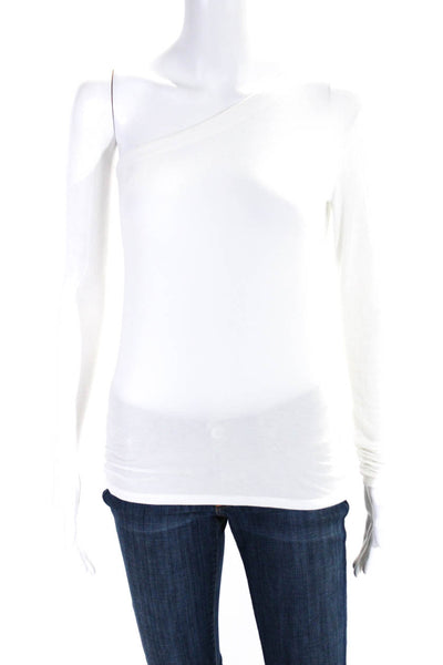 Theory Womens Solid White One Shoulder Long Sleeve Blouse Top Size S