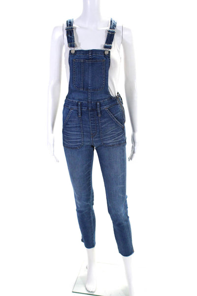 Madewell Womens Blue Medium Wash Sleeveless Distress Skinny Leg Overalls Size XS