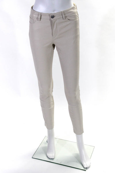 Theory Womens Solid Beige Leather High Rise Skinny Leg Pants Size 0