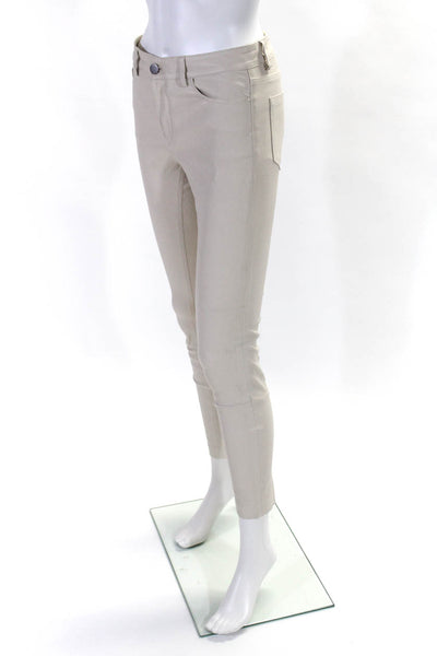 Theory Womens Solid Beige Leather High Rise Skinny Leg Pants Size 0