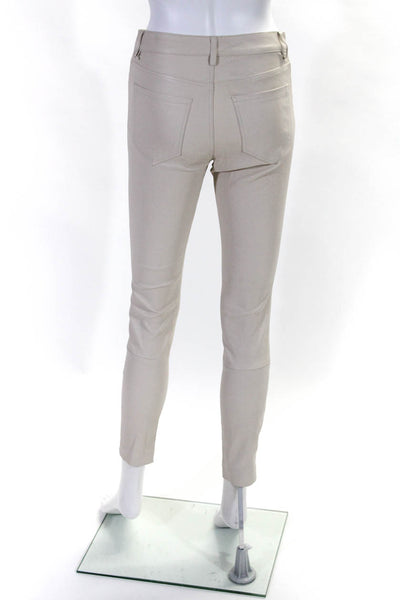 Theory Womens Solid Beige Leather High Rise Skinny Leg Pants Size 0