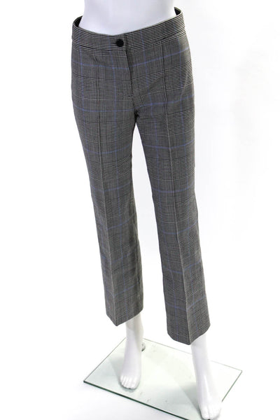 Theory Womens Black Wool Plaid High Rise Pleated Straight Leg Pants Size 0