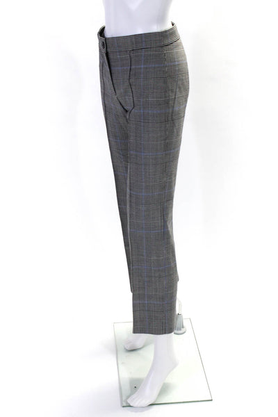 Theory Womens Black Wool Plaid High Rise Pleated Straight Leg Pants Size 0