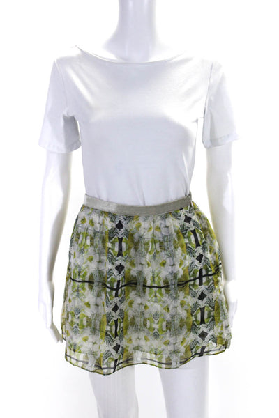 Theyskens Theory Womens Green Printed Silk Side Zip Mini A-Line Skirt Size 0