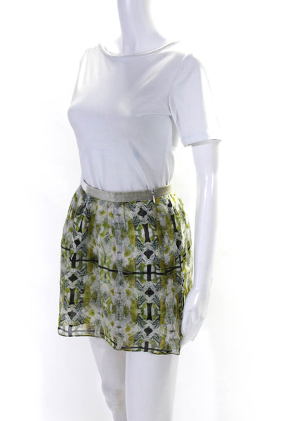 Theyskens Theory Womens Green Printed Silk Side Zip Mini A-Line Skirt Size 0