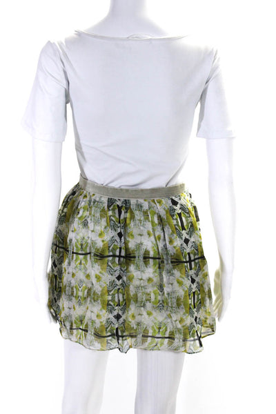 Theyskens Theory Womens Green Printed Silk Side Zip Mini A-Line Skirt Size 0