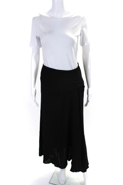 Theory Womens Solid Black Silk Drape Midi A-Line Skirt Size 0