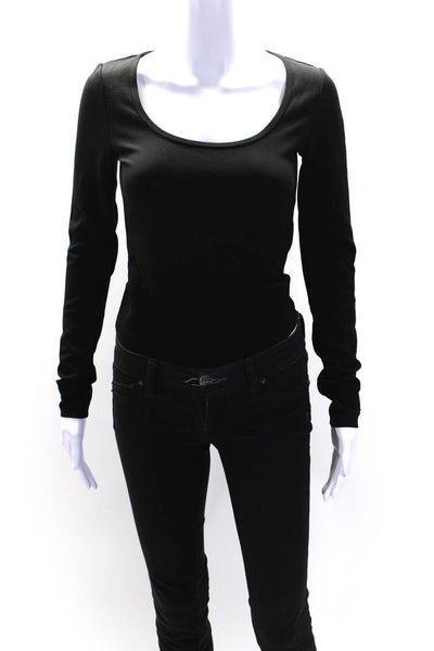 Rag & Bone Womens Scoop Neck Stretch Knit Bodysuit Blouse Black Size Extra Small