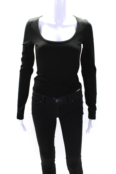 Rag & Bone Womens Scoop Neck Long Sleeves Bodysuit Blouse Black Size Extra Small