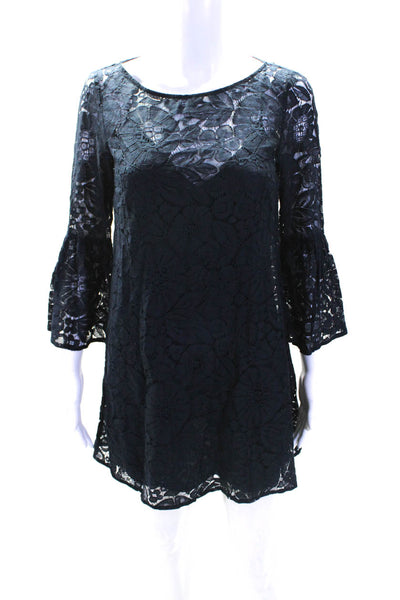 Elizabeth & James Womens Long Sleeve Lace Mini Shift Dress Navy Blue Size 2