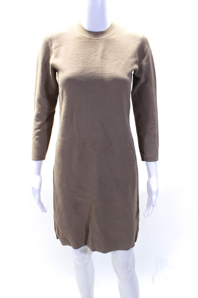 Club Monaco Womens Ribbed Knit 3/4 Sleeve Mini Sheath Dress Brown Size Small