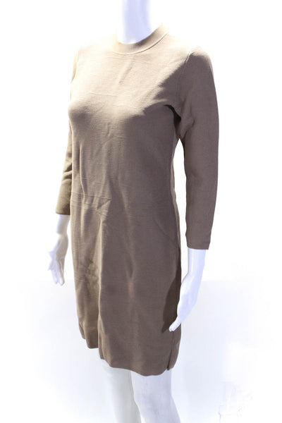 Club Monaco Womens Ribbed Knit 3/4 Sleeve Mini Sheath Dress Brown Size Small