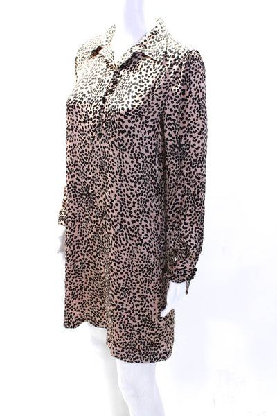 Equipment Femme Womens Leopard Print Satin Mini Shirt Dress Black Beige Small