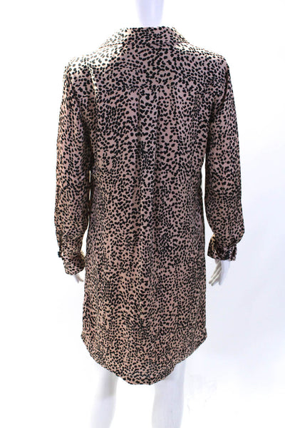 Equipment Femme Womens Leopard Print Satin Mini Shirt Dress Black Beige Small