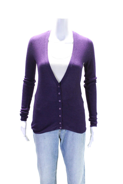 Christopher Fischer Women's Ribbed Long Sleeves Button Up Blouse Purple Size M