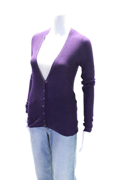 Christopher Fischer Women's Ribbed Long Sleeves Button Up Blouse Purple Size M