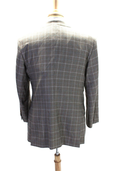 Brooks Brothers Mens Collared Long Sleeves Lined Two Button Plaid Jacket Size 42