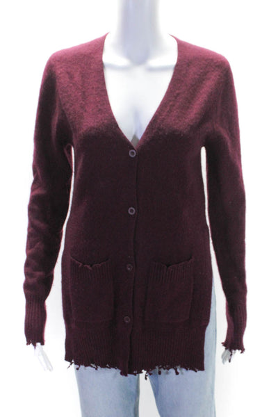 RtA Womens Cashmere Distressed Long Sleeve V Neck Cardigan Purple Size S