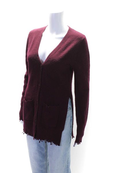 RtA Womens Cashmere Distressed Long Sleeve V Neck Cardigan Purple Size S