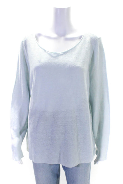 Eileen Fisher Womens Long Sleeve Scoop Neck Open Knit Sweater Blue Linen Size XL