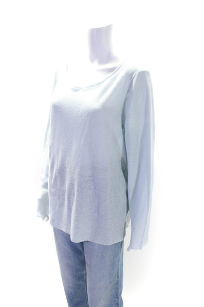 Eileen Fisher Womens Long Sleeve Scoop Neck Open Knit Sweater Blue Linen Size XL