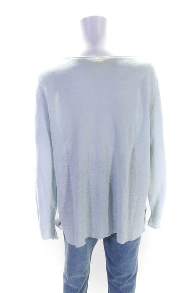 Eileen Fisher Womens Long Sleeve Scoop Neck Open Knit Sweater Blue Linen Size XL