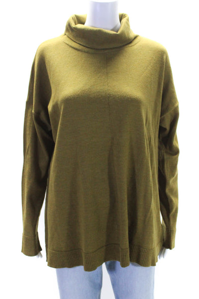 Eileen Fisher Womens Oversized Turtleneck Sweater Green Wool Size Extra Large