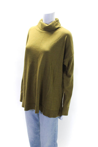 Eileen Fisher Womens Oversized Turtleneck Sweater Green Wool Size Extra Large