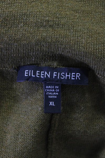 Eileen Fisher Womens Oversized Turtleneck Sweater Green Wool Size Extra Large