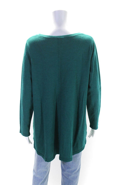 Eileen Fisher Womens Long Sleeve High Low Scoop Neck Sweater Green Wool Large