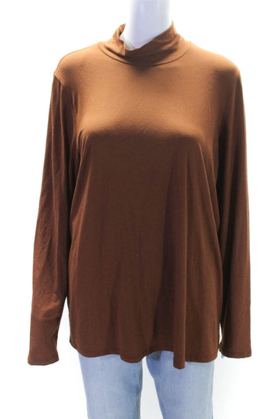 Eileen Fisher Womens Long Sleeve Mock Neck Tee Shirt Brown Size Extra Large