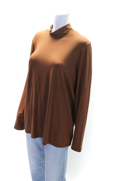 Eileen Fisher Womens Long Sleeve Mock Neck Tee Shirt Brown Size Extra Large