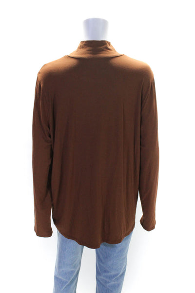 Eileen Fisher Womens Long Sleeve Mock Neck Tee Shirt Brown Size Extra Large