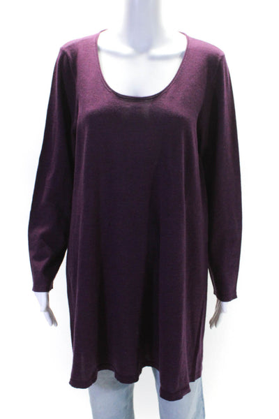 Eileen Fisher Womens Scoop Neck Long Sweatshirt Purple Wool Size Extra Large