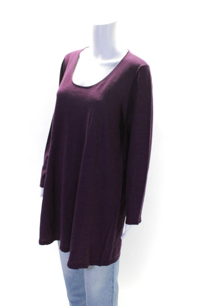 Eileen Fisher Womens Scoop Neck Long Sweatshirt Purple Wool Size Extra Large