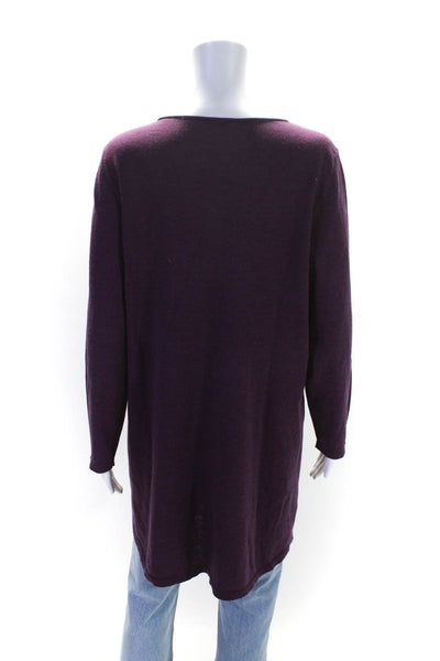 Eileen Fisher Womens Scoop Neck Long Sweatshirt Purple Wool Size Extra Large