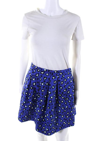 Kate Spade New York Womens Cotton Leopard Print Pleated Short Skirt Blue Size 10