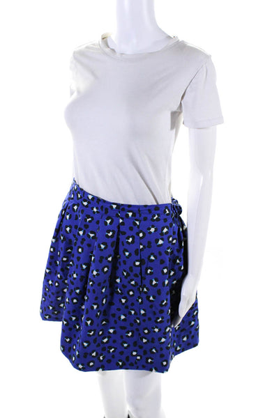 Kate Spade New York Womens Cotton Leopard Print Pleated Short Skirt Blue Size 10